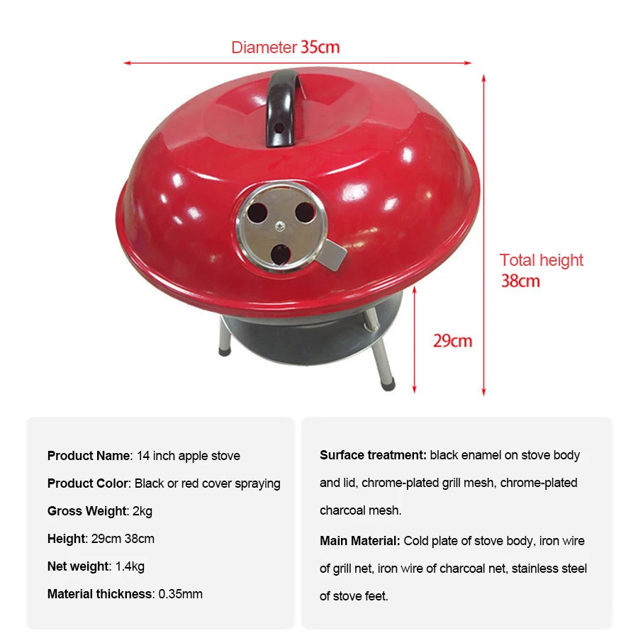 AppleStove 14-Inch Portable Charcoal Grill - Outdoor BBQ & Fire Pit