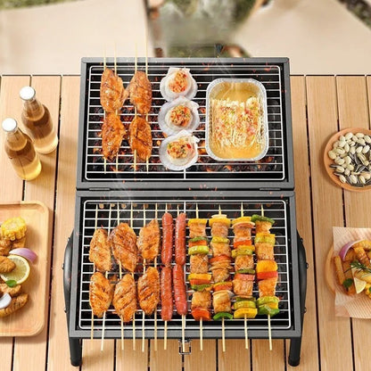 Foldable Dual-Zone Charcoal Grill - Portable Camping Stove