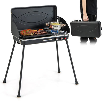 NomadPro - 2-in-1 Portable Propane Grill & 2-Burner Camping Stove