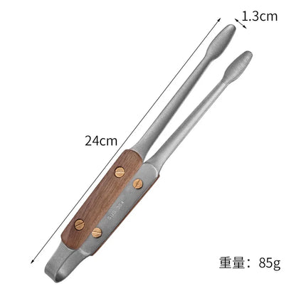 ZenGrip Walnut & Stainless Steel BBQ Tongs - Japanese Food Clips
