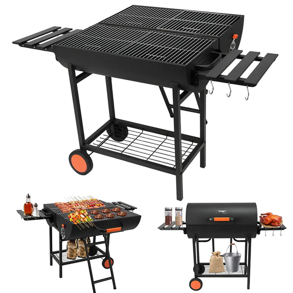 TitanBarrel 871 - Large Portable Charcoal Grill with Side Tables