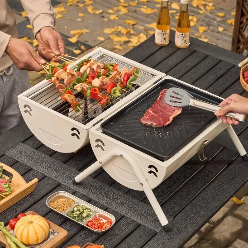 Foldable Dual-Zone Charcoal Grill - Portable Camping Stove