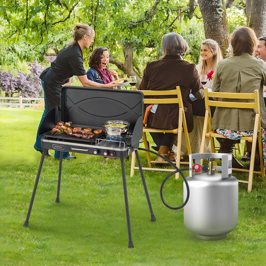 NomadPro - 2-in-1 Portable Propane Grill & 2-Burner Camping Stove