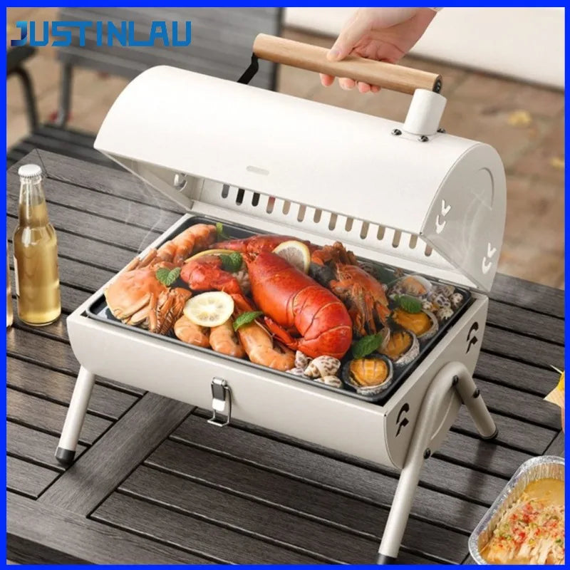 Foldable Dual-Zone Charcoal Grill - Portable Camping Stove