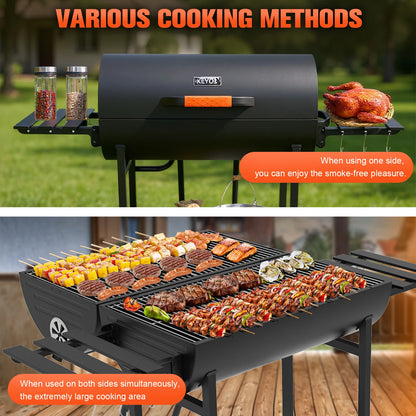 TitanBarrel 871 - Large Portable Charcoal Grill with Side Tables