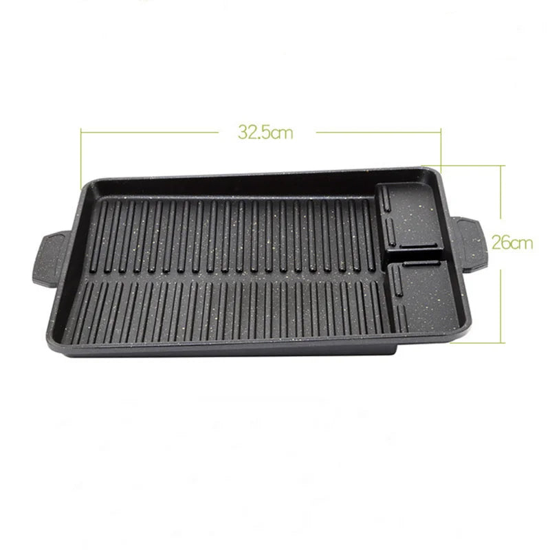 Korean BBQ Non-Stick Grill Pan - 32x26cm Portable Rectangle Plate