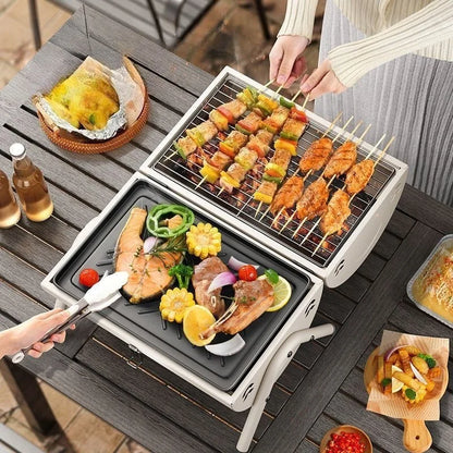 Foldable Dual-Zone Charcoal Grill - Portable Camping Stove