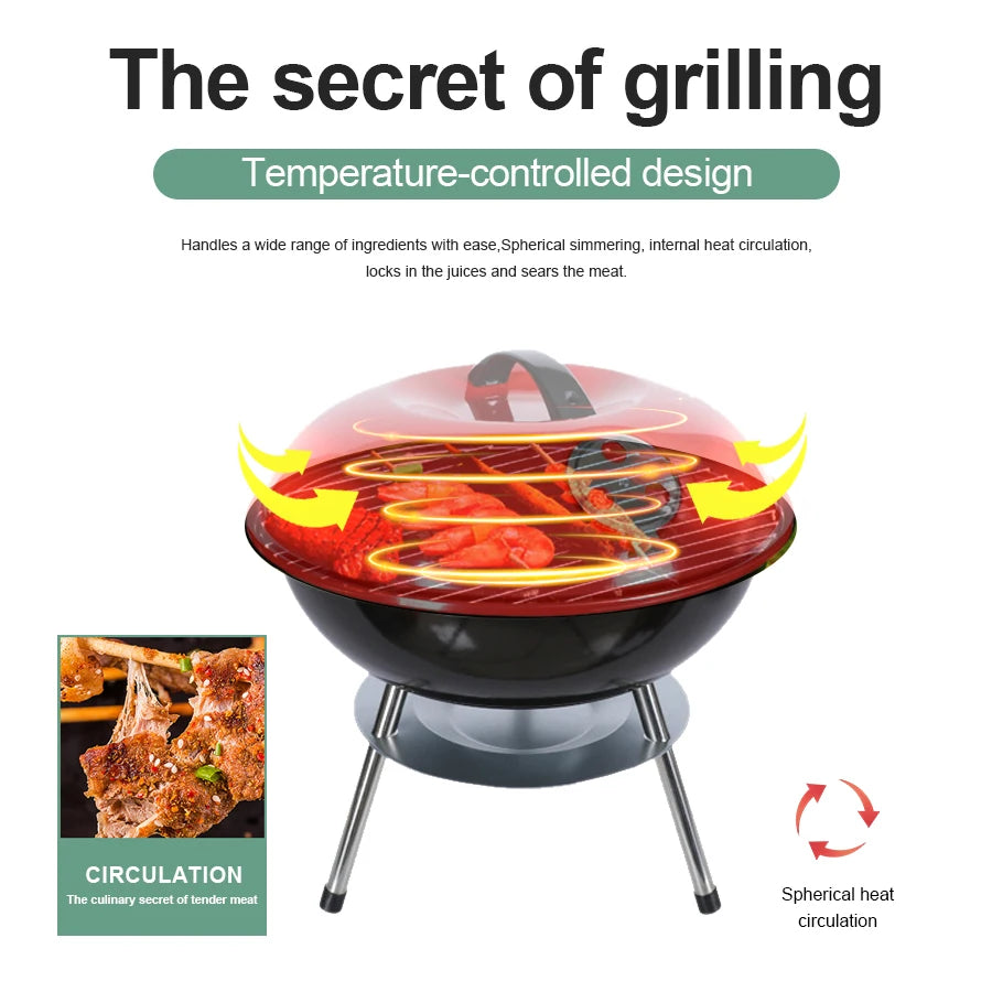 Apple-Style Portable BBQ - 14-inch Charcoal Grill & Fire Pit
