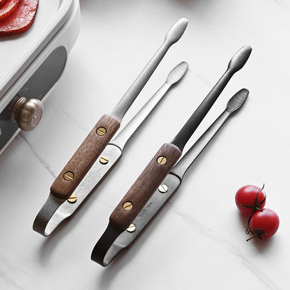 ZenGrip Walnut & Stainless Steel BBQ Tongs - Japanese Food Clips