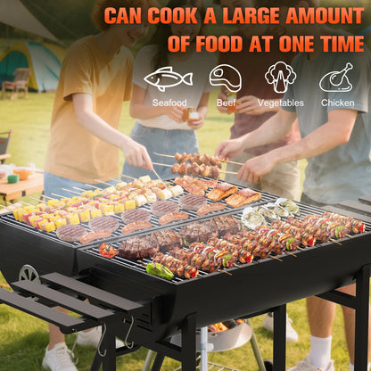 TitanBarrel 871 - Large Portable Charcoal Grill with Side Tables