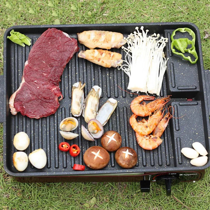 Korean BBQ Non-Stick Grill Pan - 32x26cm Portable Rectangle Plate