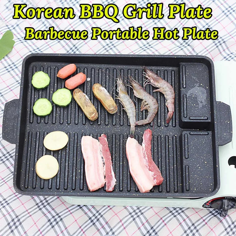 Korean BBQ Non-Stick Grill Pan - 32x26cm Portable Rectangle Plate