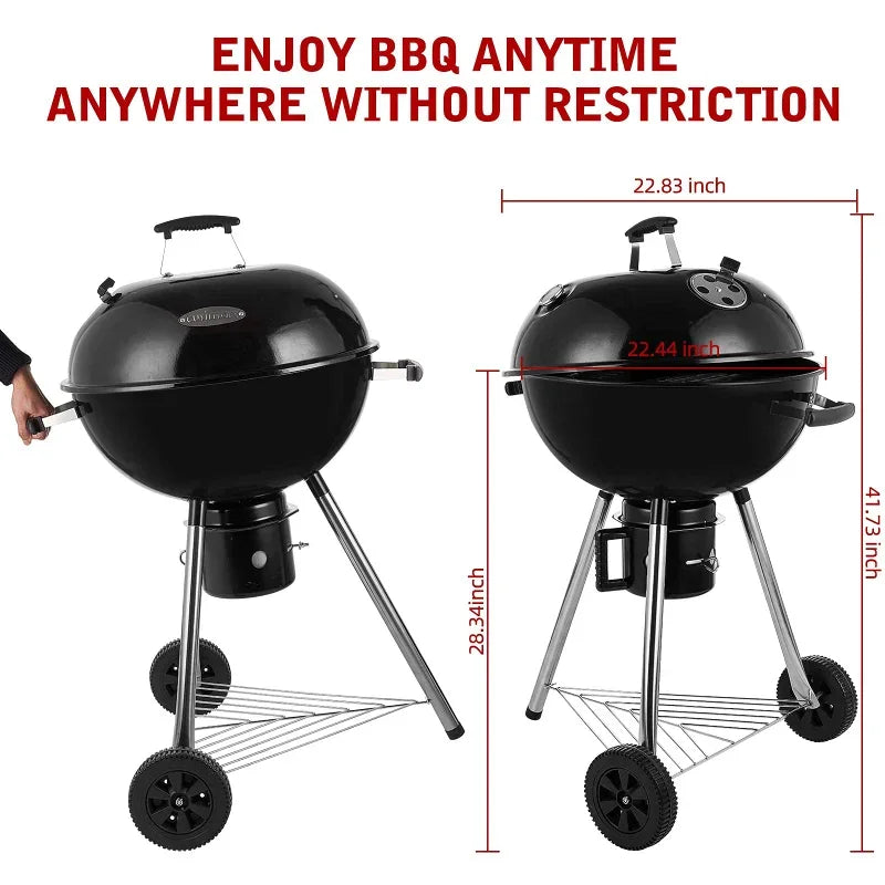 FireMaster 22.5" Portable Charcoal Kettle Grill & Smoker
