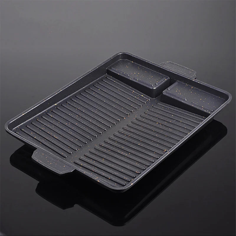 Korean BBQ Non-Stick Grill Pan - 32x26cm Portable Rectangle Plate