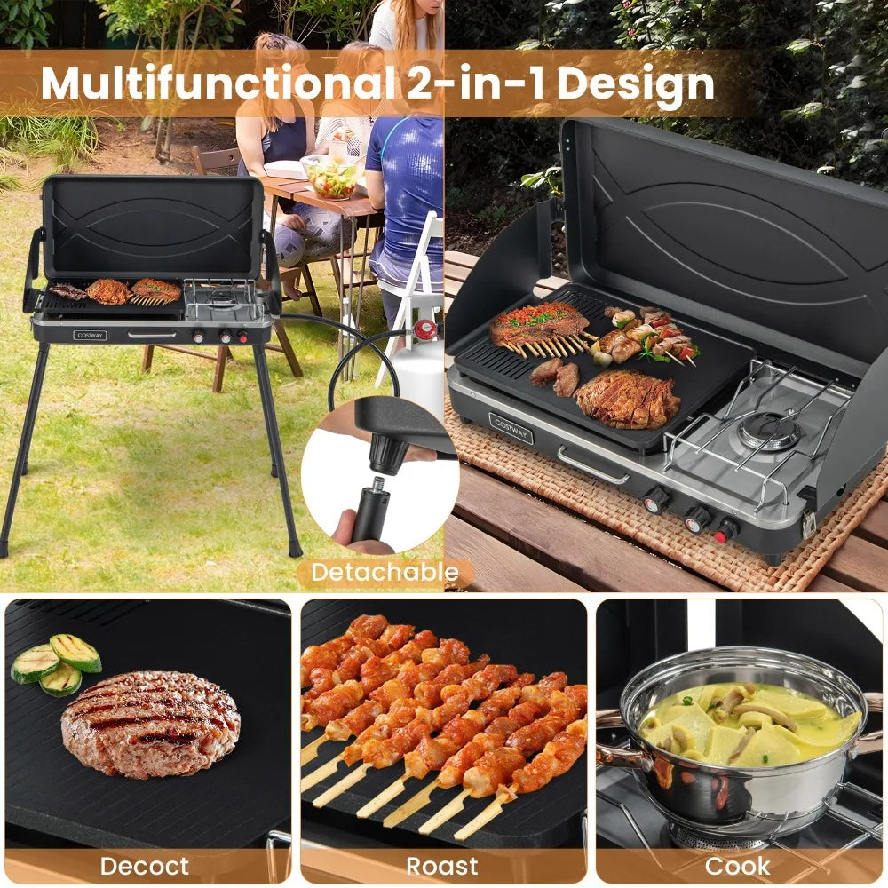 NomadPro - 2-in-1 Portable Propane Grill & 2-Burner Camping Stove