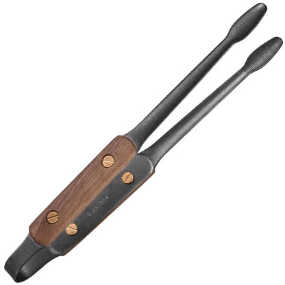 ZenGrip Walnut & Stainless Steel BBQ Tongs - Japanese Food Clips