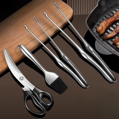 Pro-Grip Korean BBQ Tongs - Premium Stainless Steel Kitchen Clips