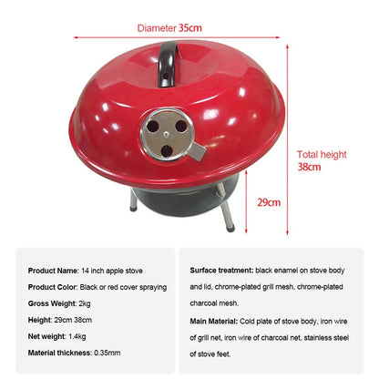 Apple-Style Portable BBQ - 14-inch Charcoal Grill & Fire Pit
