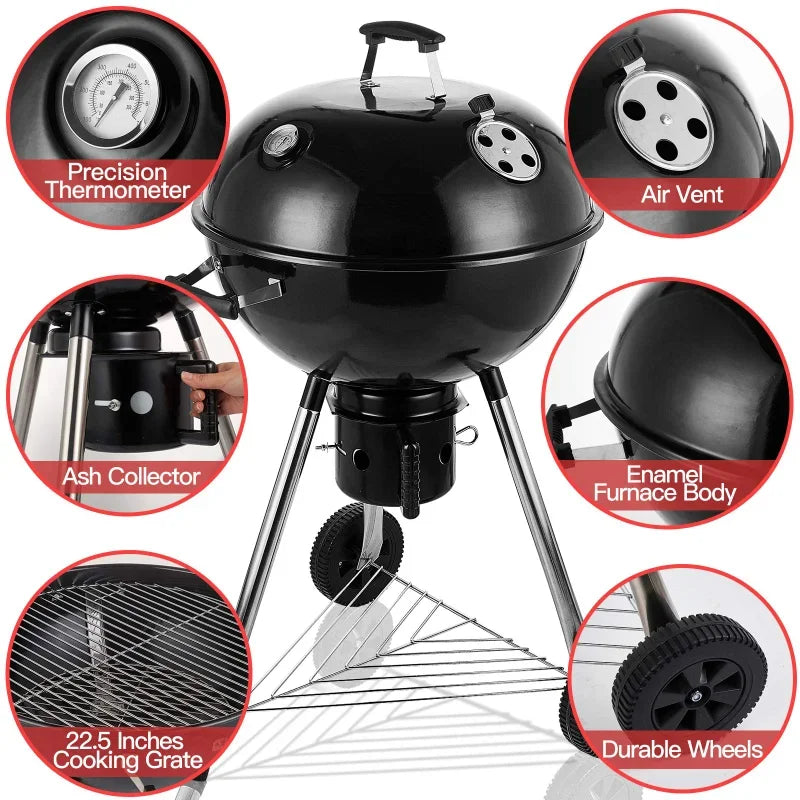 FireMaster 22.5" Portable Charcoal Kettle Grill & Smoker