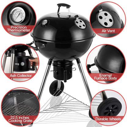 FireMaster 22.5" Portable Charcoal Kettle Grill & Smoker