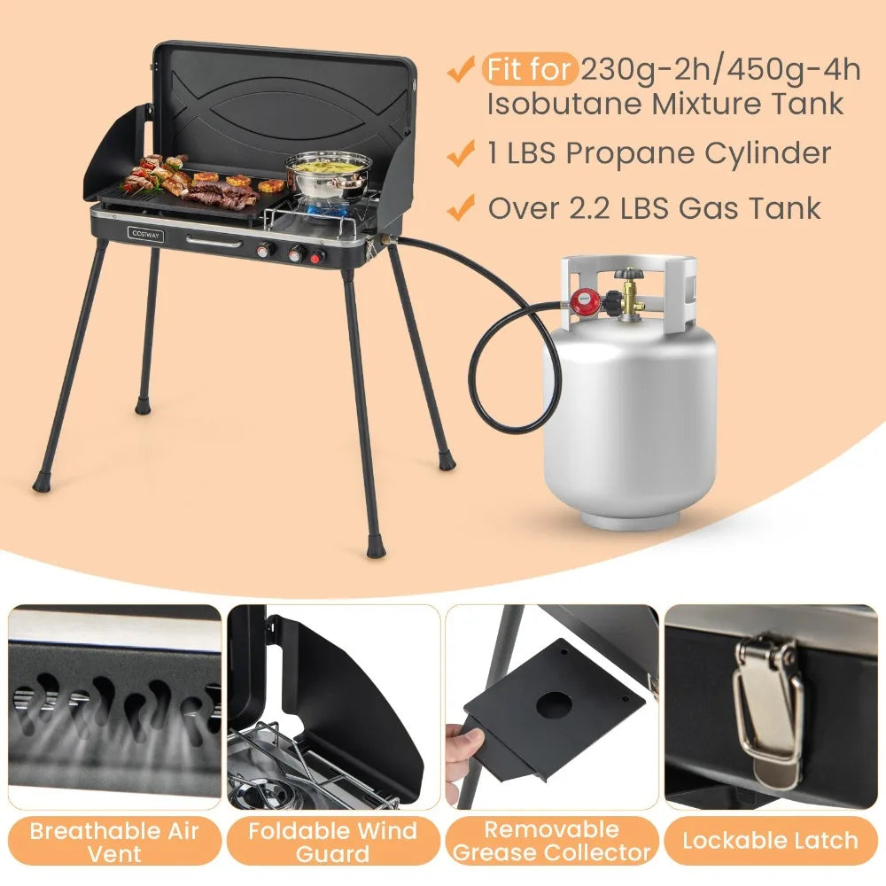 NomadPro - 2-in-1 Portable Propane Grill & 2-Burner Camping Stove