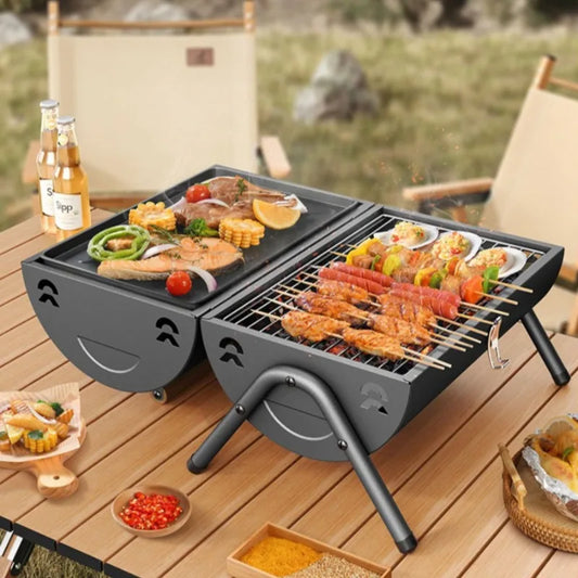 Foldable Dual-Zone Charcoal Grill - Portable Camping Stove