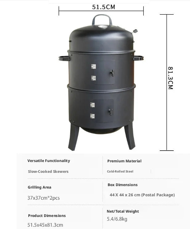 ApexSmoke 3-Tier Vertical Charcoal Smoker & Portable BBQ Grill