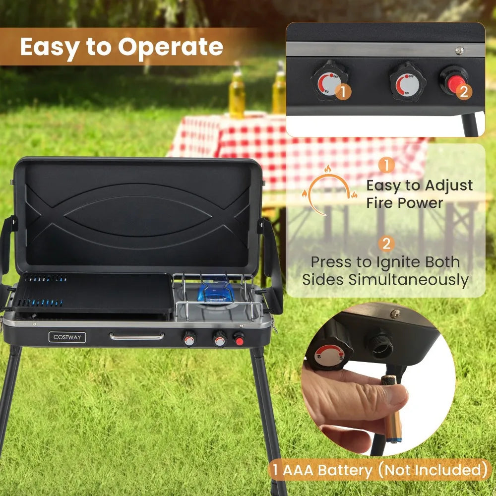 NomadPro - 2-in-1 Portable Propane Grill & 2-Burner Camping Stove