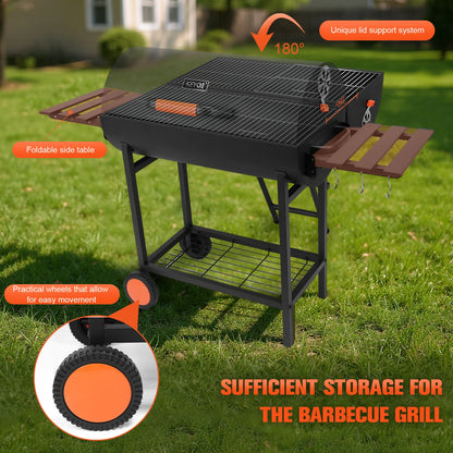 TitanBarrel 871 - Large Portable Charcoal Grill with Side Tables